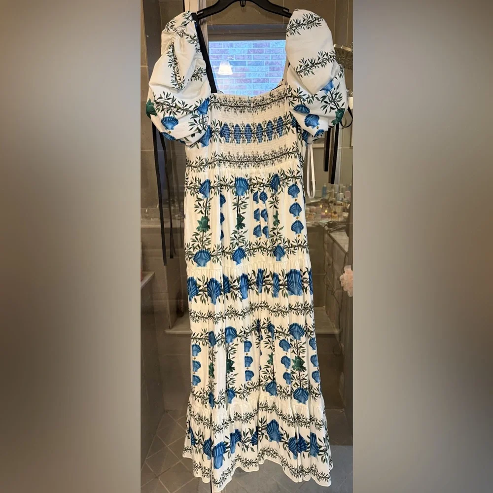 Antonio Melani x Jen Sumko Blue Shell Green Floral Cottage Core Dress Size 12 - Picture 3 of 7